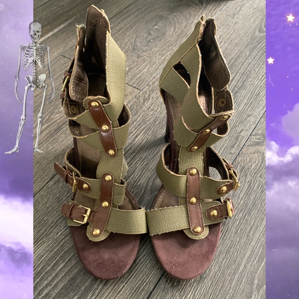Green Strappy Heeled Sandals